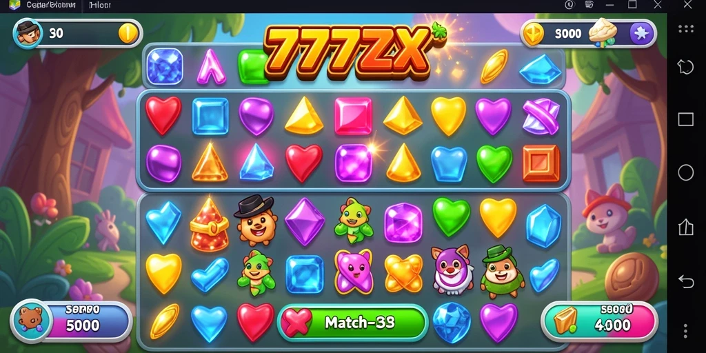 Tangkapan layar utama 777ZX menampilkan keseruan gameplay Match-3 yang menantang.
