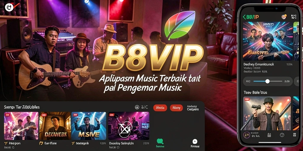 Screenshot B8VIP menampilkan antar muka pengguna yang menarik dengan fitur musik.