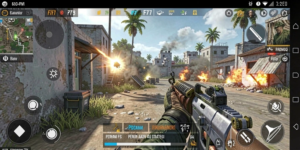 Tampilan gameplay mendebarkan dalam F7F7 dengan aksi FPS intens.