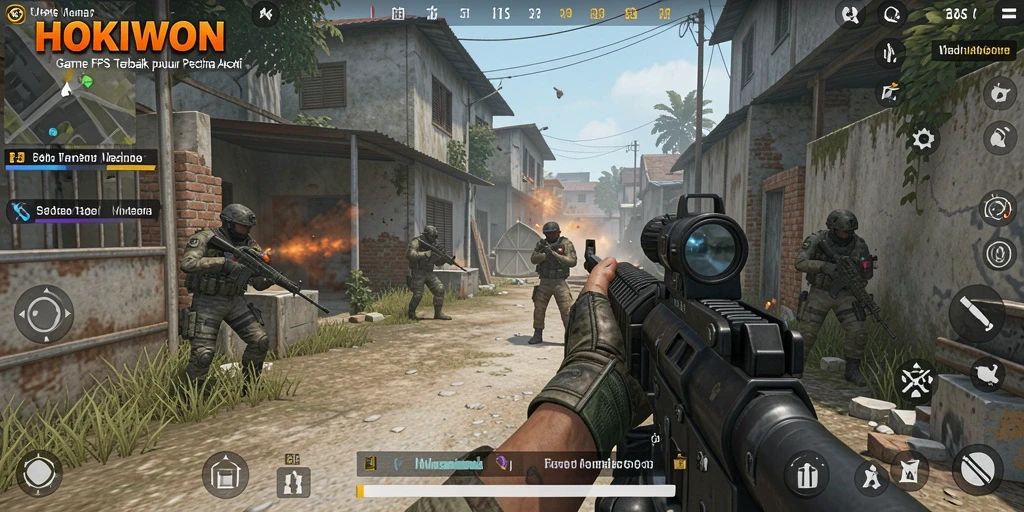 Tampilan gameplay HOKIWON dengan aksi menegangkan dalam pertempuran FPS.