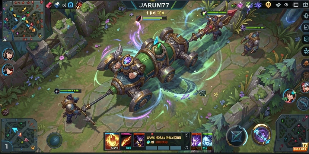 Gameplay seru dan penuh aksi JARUM77 dalam mode MOBA.