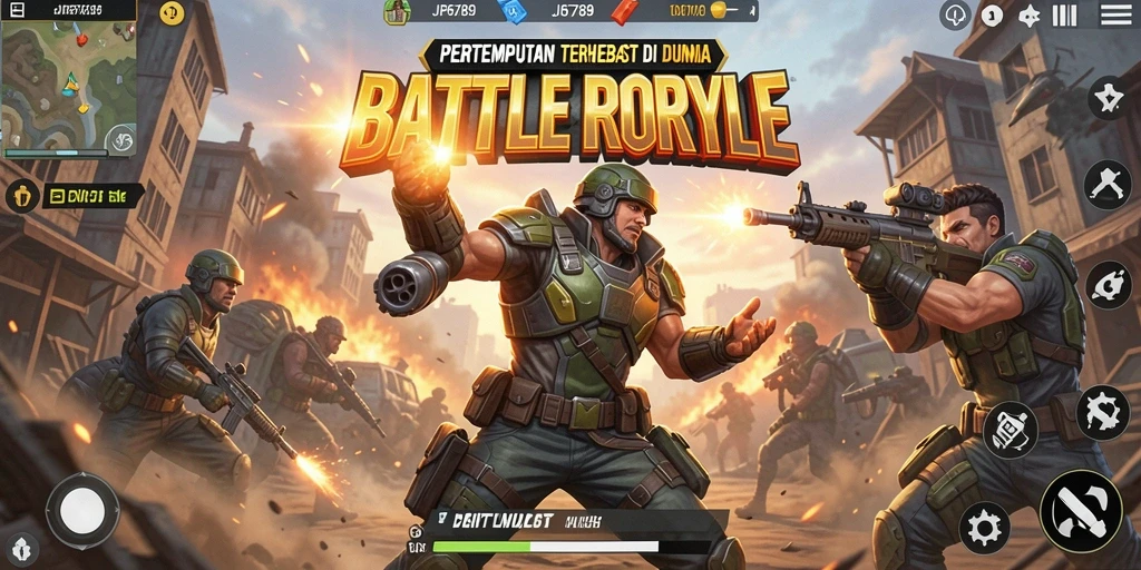 Screenshot menunjukkan aksi seru dalam pertempuran Battle Royale.