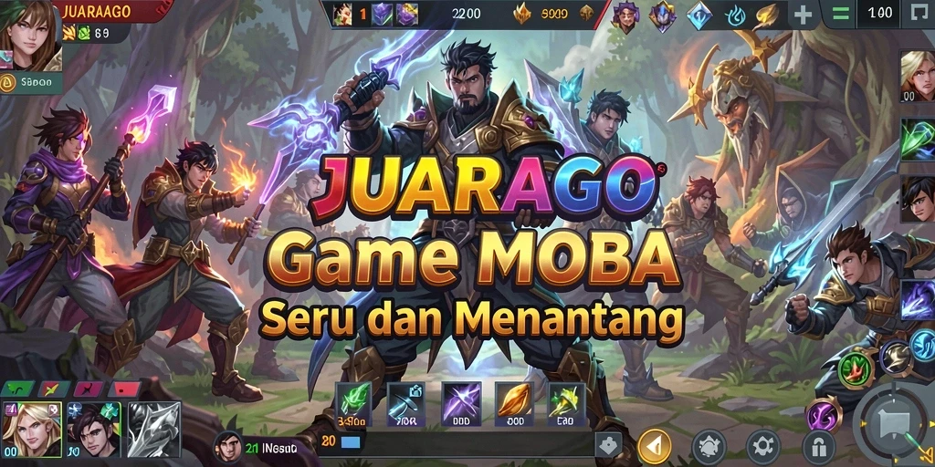 Gambaran gameplay JUARAGO yang seru dan dinamis di arena MOBA.