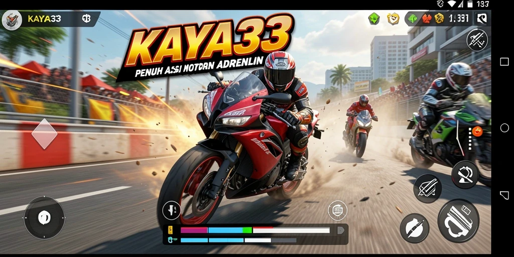 Tampilan gameplay KAYA33 dengan aksi balapan motor yang seru.