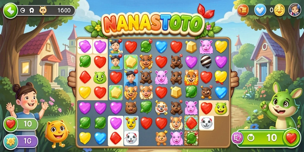 Gameplay seru NANASTOTO yang penuh warna dan tantangan Match-3.