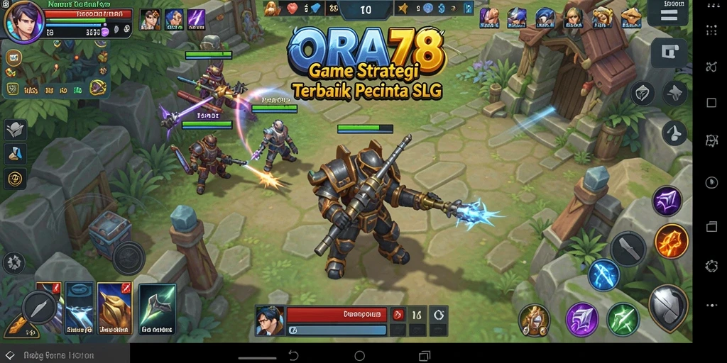 Tangkapan layar gameplay ORA78 yang menunjukkan pembangunan dan pertempuran strategi.