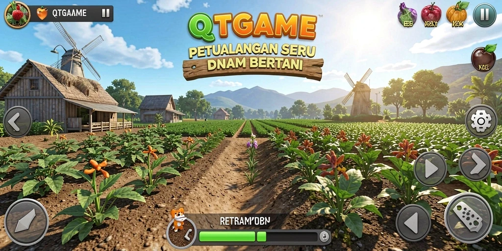 Tampilan gameplay QTGAME yang menampilkan keseruan bertani.