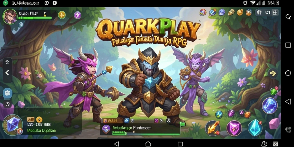 Tangkapan layar menunjukkan pertempuran seru di dunia RPG QUARKPLAY.