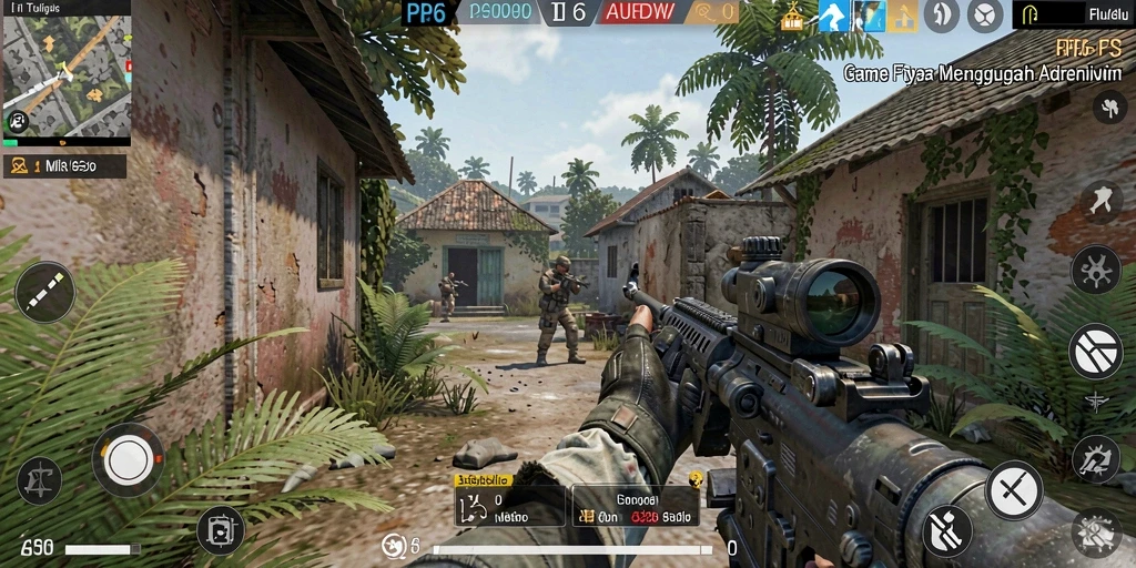 Screenshot RP66 menunjukkan aksi menembak intens di medan perang FPS.
