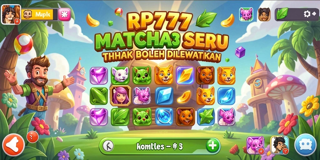 Tampilan seru gameplay RP777 dengan tantangan Match-3 yang menarik.