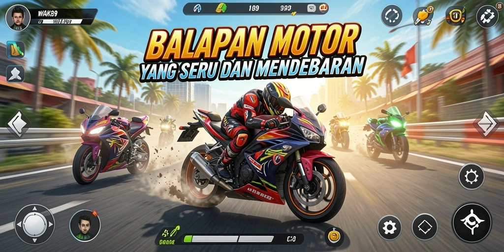Tampilan seru gameplay balapan motor di WAK89 dengan adrenalin tinggi.