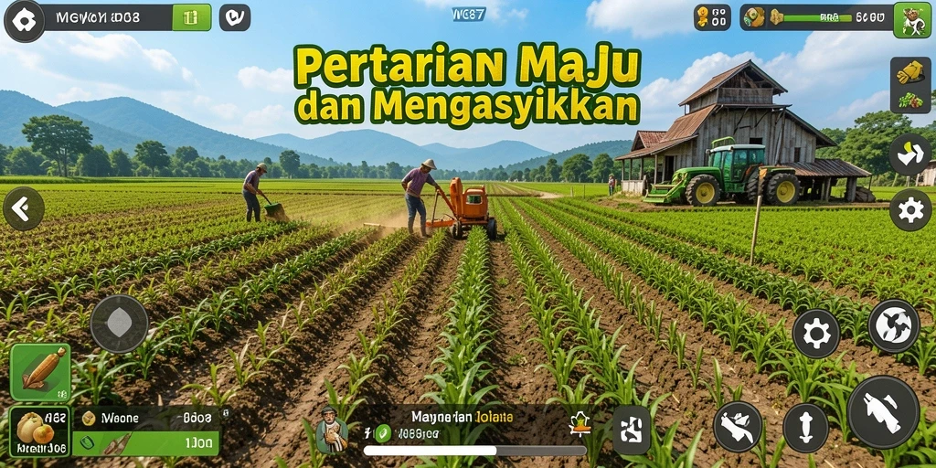 Tangkapan layar dari gameplay <strong>WG87</strong> yang menunjukkan aktivitas bertani.